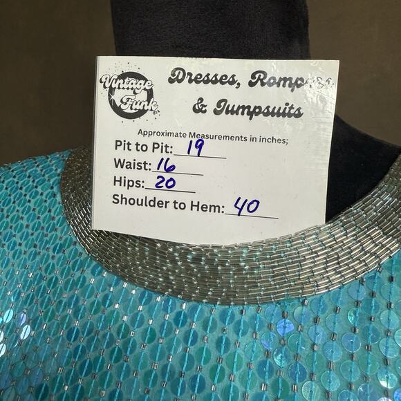 STENAY Vintage 80's VTG Teal Blue 100% Silk Sequin Beaded Cocktail Party Dress 6 - Picture 11 of 13
